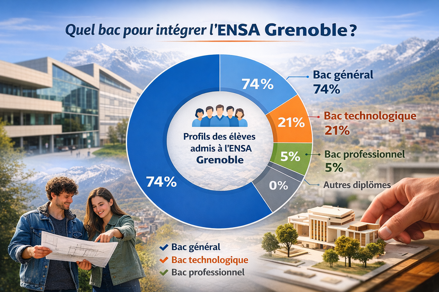 Camembert des profils des élèves admis à l’ENSA Grenoble selon le type de baccalauréat