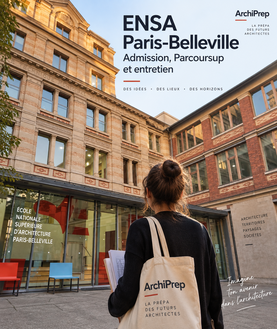 Étudiante devant l’ENSA Paris-Belleville avec ArchiPrep
